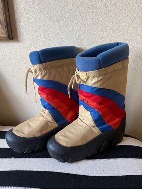 Mens Korean 1980s vintage colorblock moon boots Winter striped waterproof sz 11
